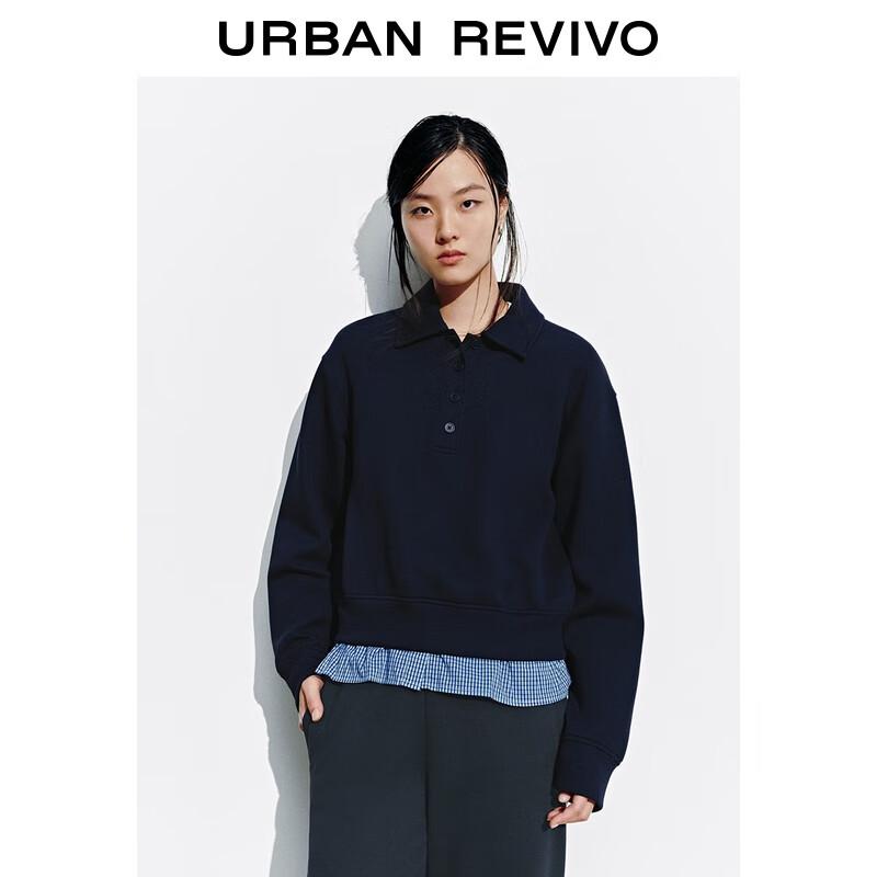 

UR Women s Casual Patchwork Plaid Turn-down Collar Sweatshirt L