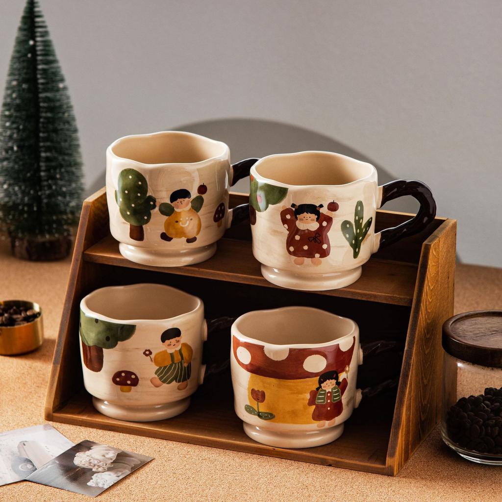 Retro Girl Cute Ceramic Mug Household Water Cup Milk Breakfast Cartoon Cup Creative High Value Souvenir