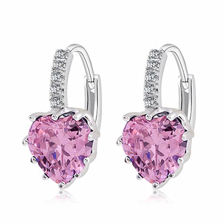 New European & American Fashion Earrings with AAA Zircon - Peach Heart Multi-Color Style
