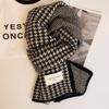 Korean Retro Red Houndstooth Wool Scarf: Warm Winter Knit for Women