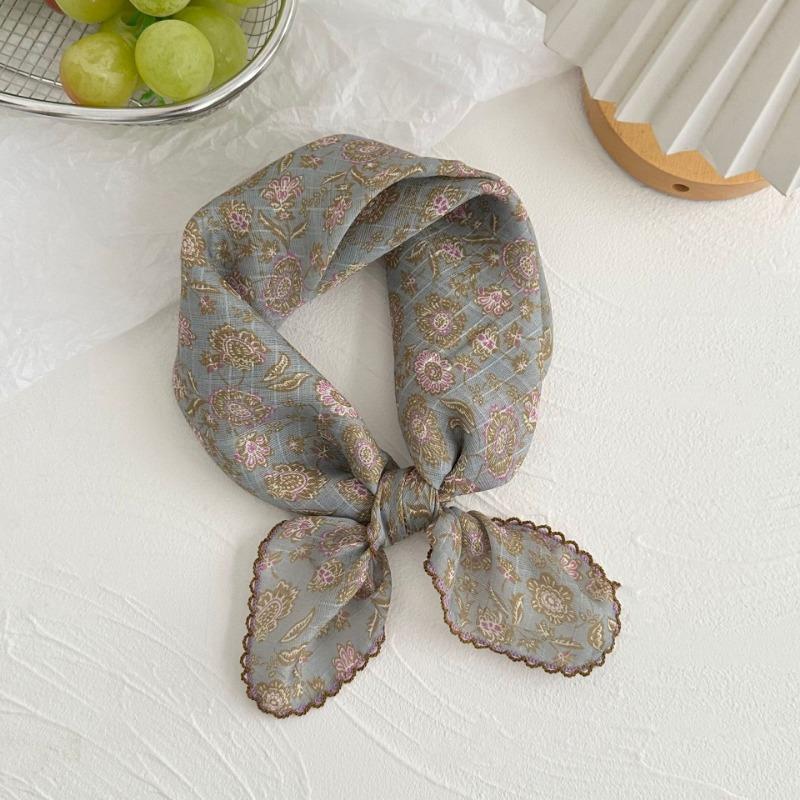 Silk scarf new retro literary cotton and linen square scarf decorative scarf floral headscarf headband multi-purpose scarf small shawl