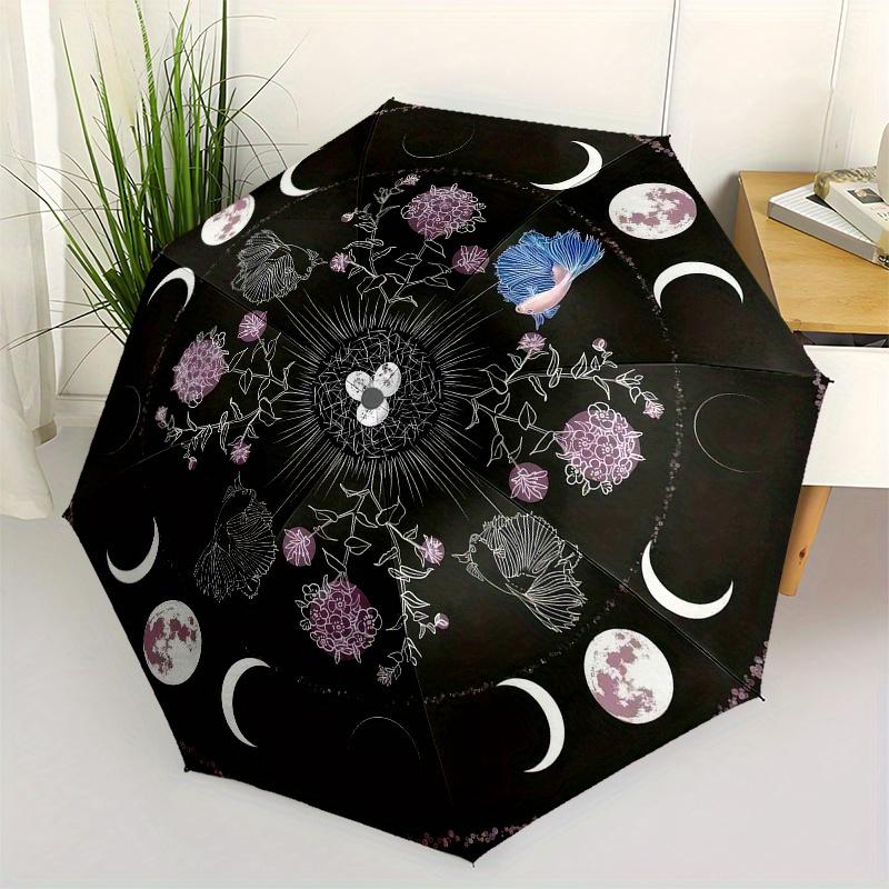 Mystic Moon Phases & Floral Fantasy TapestryUmbrella, Portable 3-Fold Compact Umbrella for Men & Women Gift