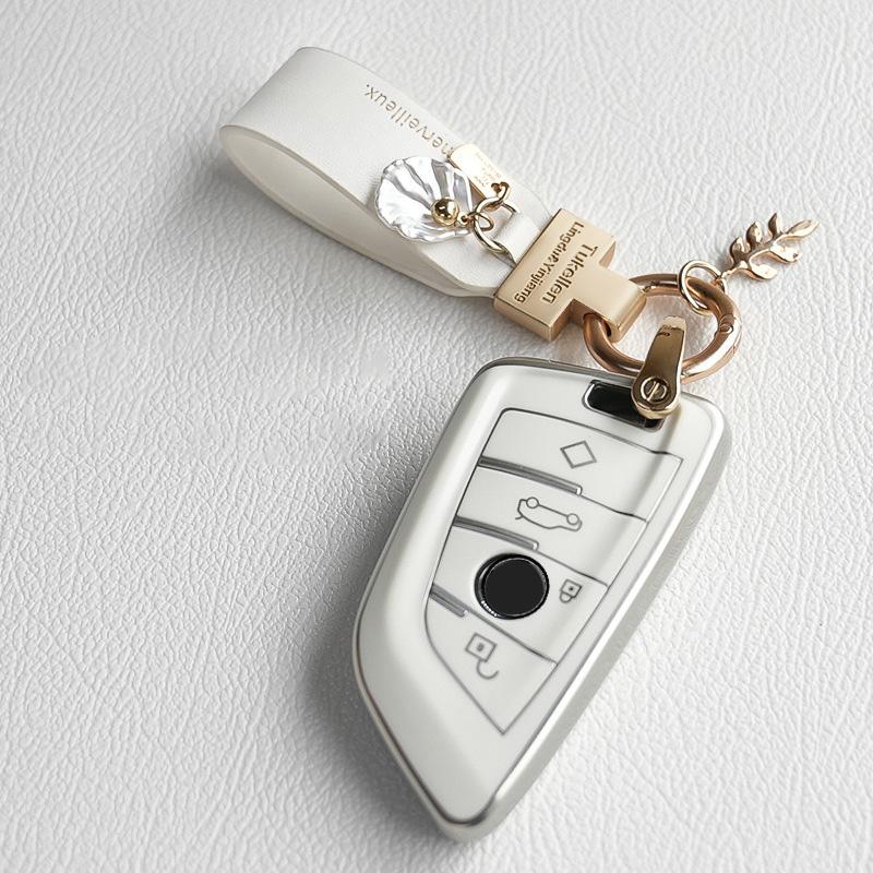 Auto Key Fob Chain Luxury Genuine Genuine Leather Key Ring Pure Color Buckle Auto Key Fob Ring Auto Auto Accessories Gift Auto Key Ring Auto Key