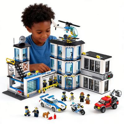 SWAT Police Station Military Building Blocks City Model Set Prison Car Policeman Boat Figures DIY Brick Toy for Kids Boys Gift