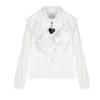 Black Heart Decorated Women's Shirt Ruffle Edge Turn Down Collar Lantern Sleeve Elastic Pleated Blouse Summer New Version Loose Lady Top