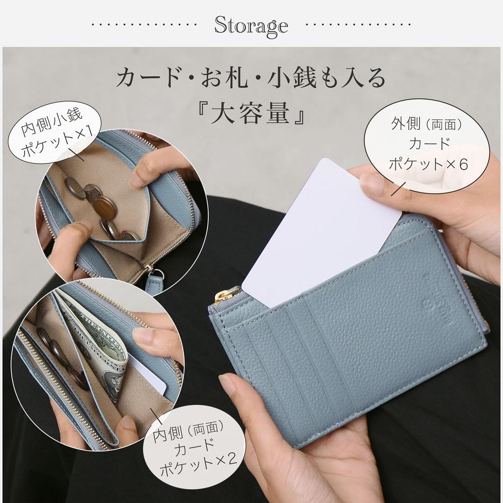 Fragment Genuine Slim Wallet with Coin Holds 8 Gift Box Included FC1 [BLUE SINCERE] Case, Leather, Design, Anti-Skimming Purse, L-shaped, Cards, /