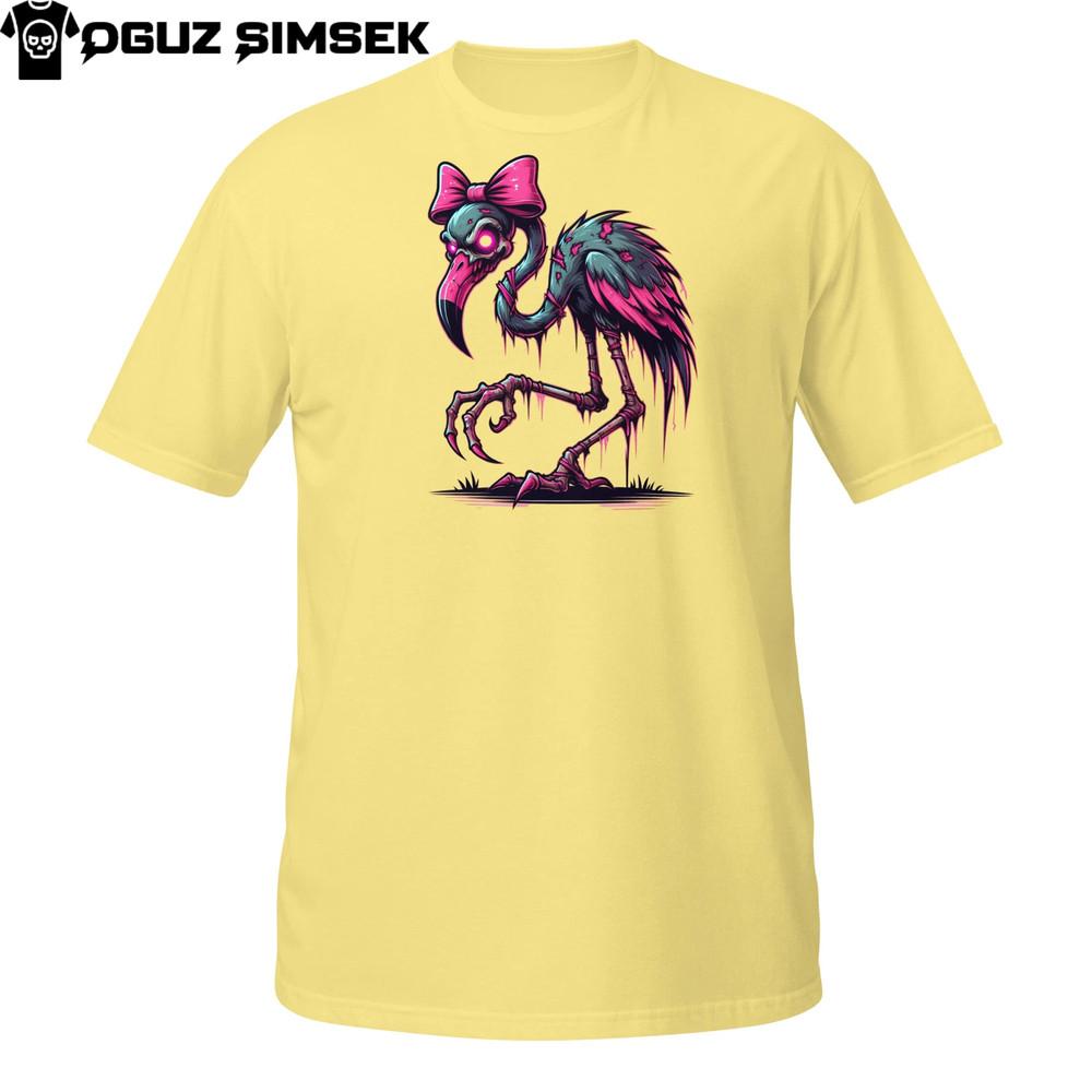 

Creepy Pink Flamingo T-Shirt | Horror Bird with Bow | Dark Humor Tee 2XL