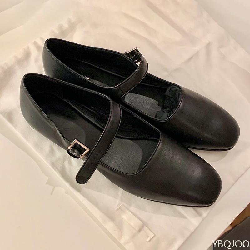Fashion Spring Summer New Black Square Toe Buckle with Flat Bottom Single Shoe Simple Comfortable Lightweight Versatile Women's Shoes