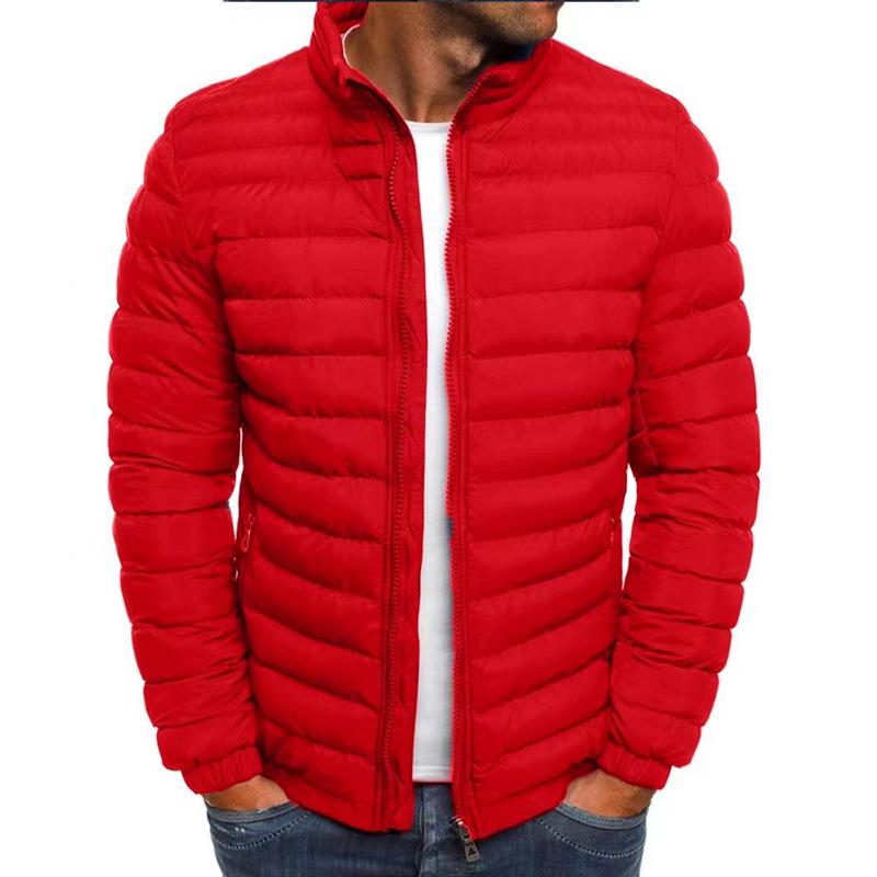 2024 Winter European Men's Stand Collar Cotton Jacket, Solid Color, Plus Size Casual Outerwear