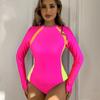 Womens Long Sleeve Rash Guard Swimsuit With Back Zipper Colorful Solid Design Snug Fit Snorkeling Water Sports