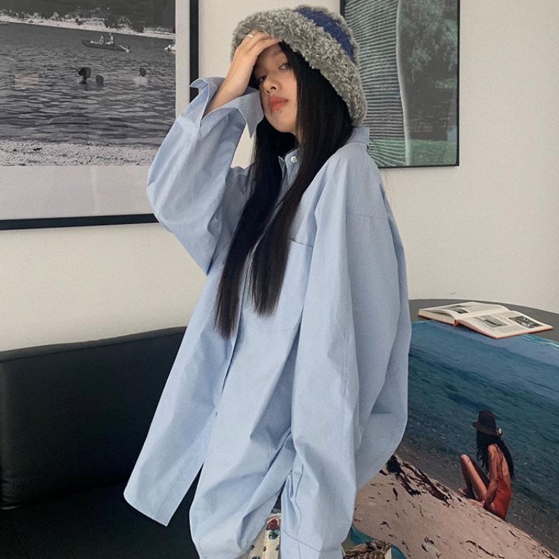 

Женские блузки, базовые корейские модные белые и черные рубашки с длинными рукавами, уличная одежда больших размеров, шикарный женский универсальный кардиган L