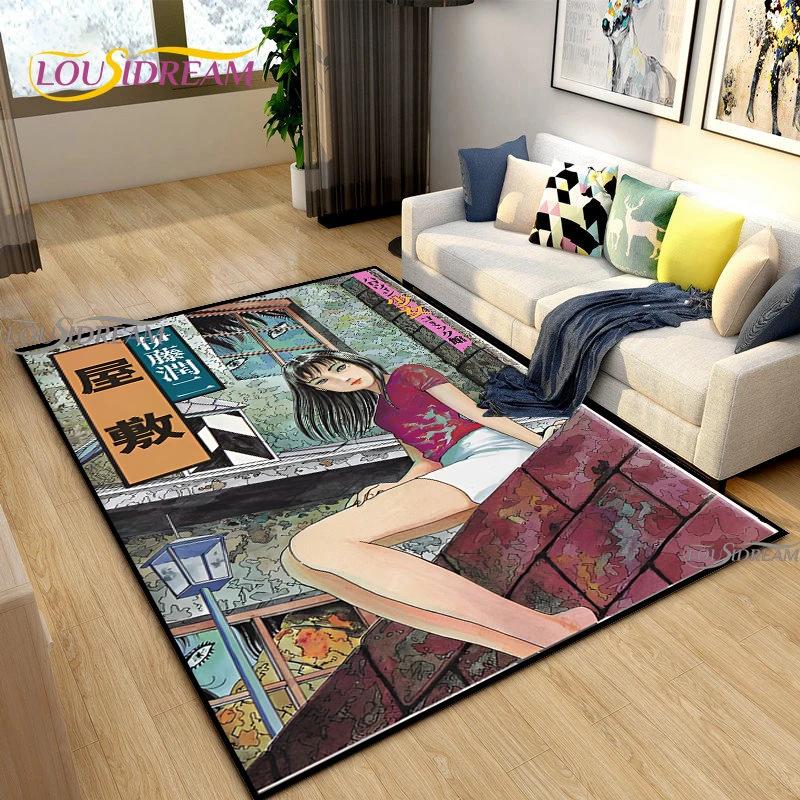 Junji Ito Art Fear Carpet for Living Room Bedroom Table Decor Yoga Area Rug Kitchen Kid Un-slip Floor Mat Alfombra Birthday Gift