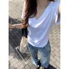 Women's V Neck Short Sleeve Tee Oversized Fit Casual Basic Top Solid Color 100% Cotton Summer Daily T Shirt