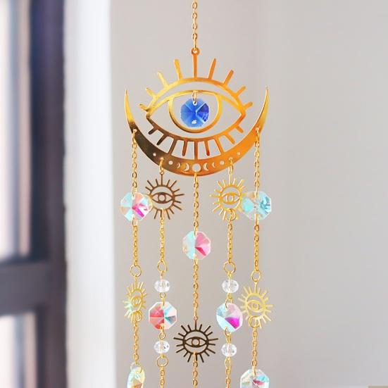 Boho Style Crystal Suncatcher, Hanging Sun Catcher for Windows, Healing Crystal Decor for Home, Crystals Prism Rainbow Maker for Indoor Outdoor