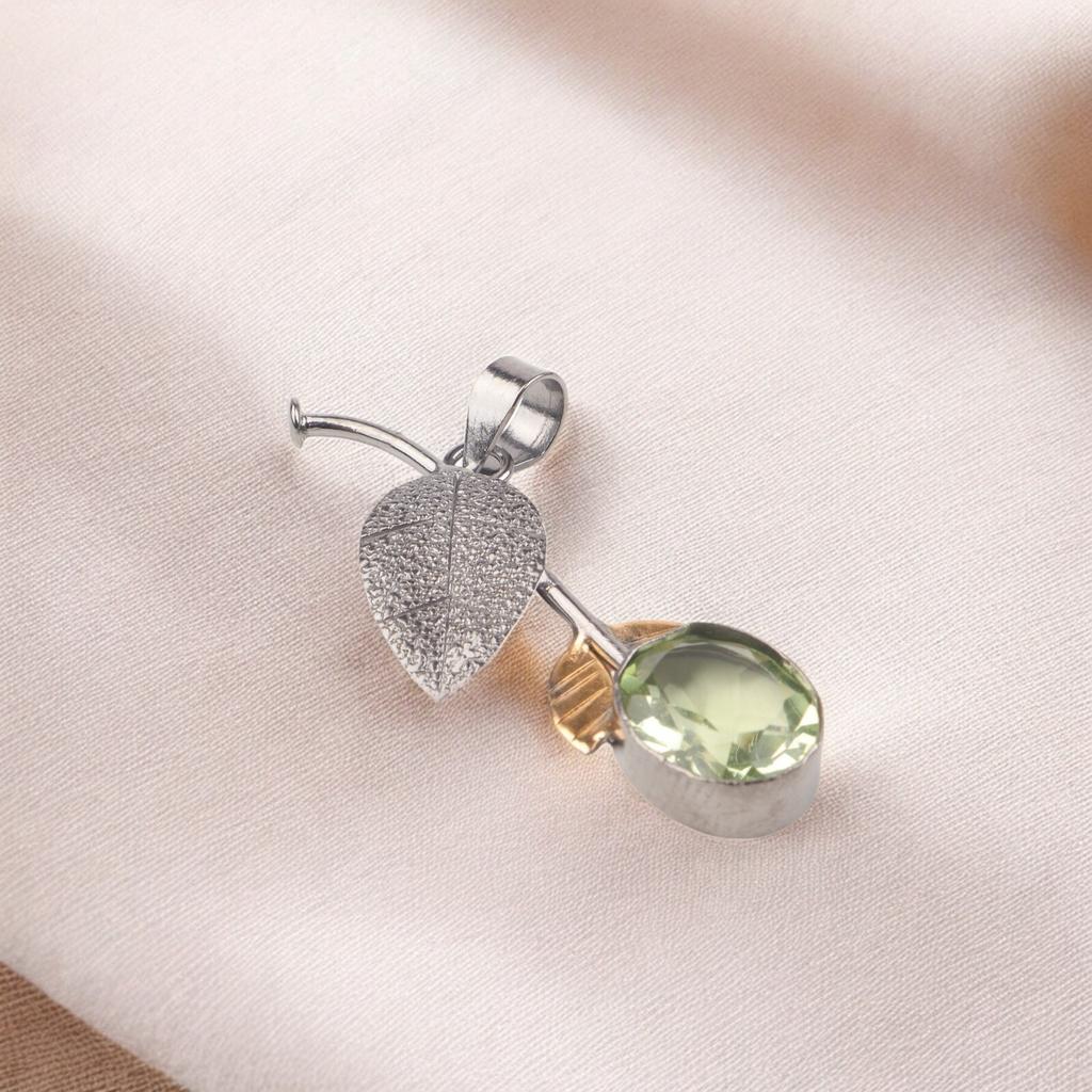 Green Amethyst Gemstone Pendant 925 Stamped Silver Handmade Women's Jewelry PP-55-10
