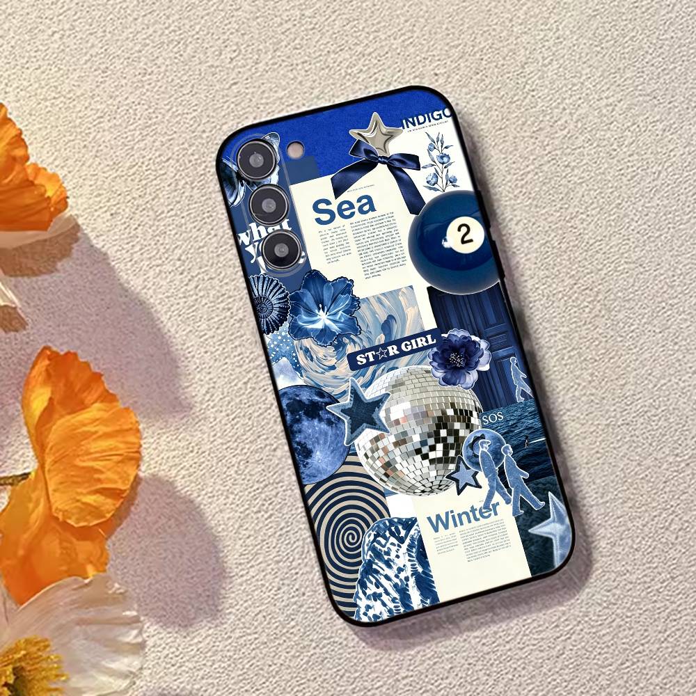 C-Cool Blue O-Ocean Retro Phone Case For Samsung Galaxy A73,A72,A71,A70,A53,A52,A51,Others Soft Black Cover