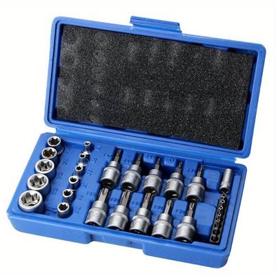 29 Pcs Torx Star Bit Socket Set, Metric Hex Bit Sockets Set, 1/4'' 3/8'' 1/2'' Drive for Hand Use with Storage Case