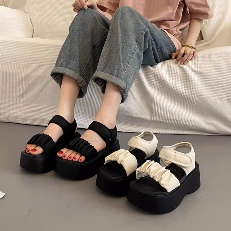 Fashion Fashion Wedge Women's Sandals Summer New Solid Color Women Thick-bottom Beach Sandals Flip Flops Ankle Strap Slingback Sandalias