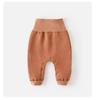 Autumn Quilted High-Waist Warm Pants for Newborns - Unisex Solid Color with Belly Protection