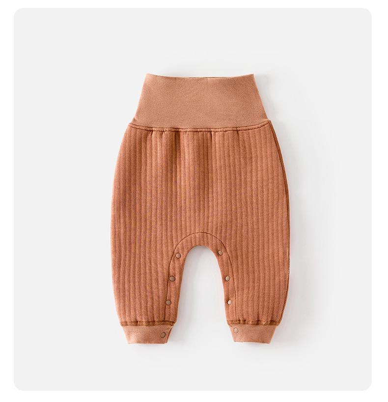 Autumn Quilted High-Waist Warm Pants for Newborns - Unisex Solid Color with Belly Protection