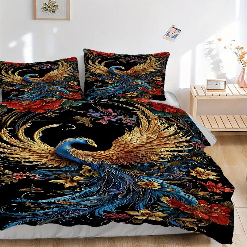 3pcs Phoenix Feather Bedding Set. Soft and Comfortable with No Core Included (1x Duvet Cover + 2x Pillow Covers) yy251009257