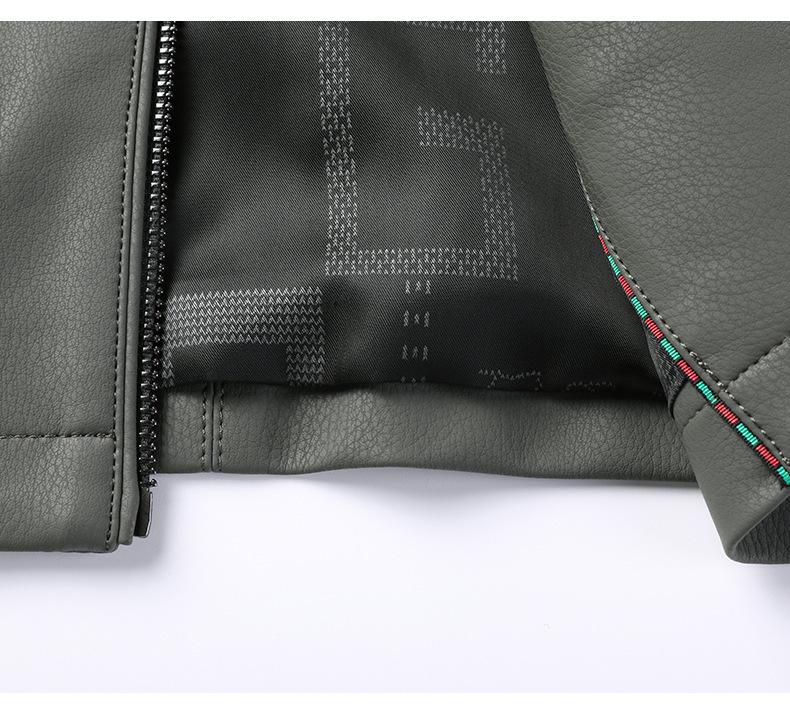 Pánská kožená bunda z ovčí kůže s límečkem pro střední věk - Neformální motorkářské svrchní oblečení ve stylu "táta" s podšívkou z plyše