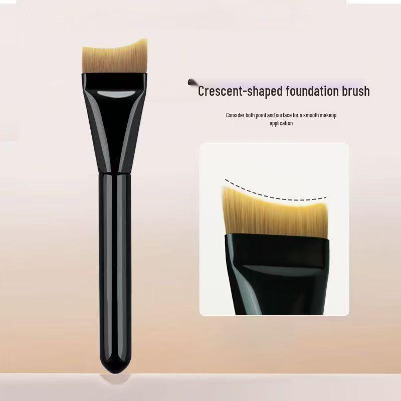 Enhanced Crescent Foundation Brush - Curved Flat Head, Ultra-Thin, Perfect for Makeup Application.