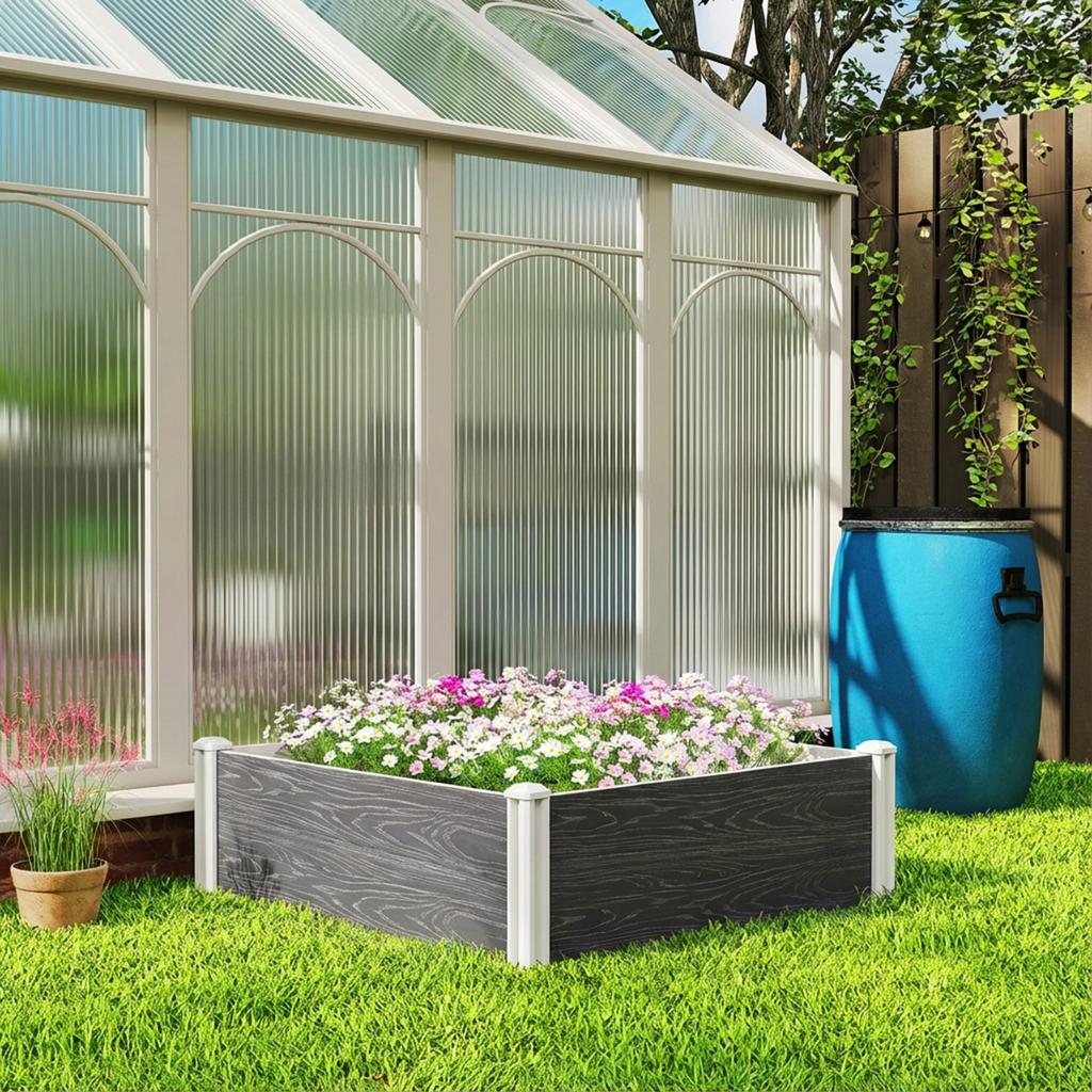Vinyl Raised Garden Bed Kit 3 X 3 X 1ft Modular Elevated Garden Box With Slotting Legs And Open Bottom Dark Grey