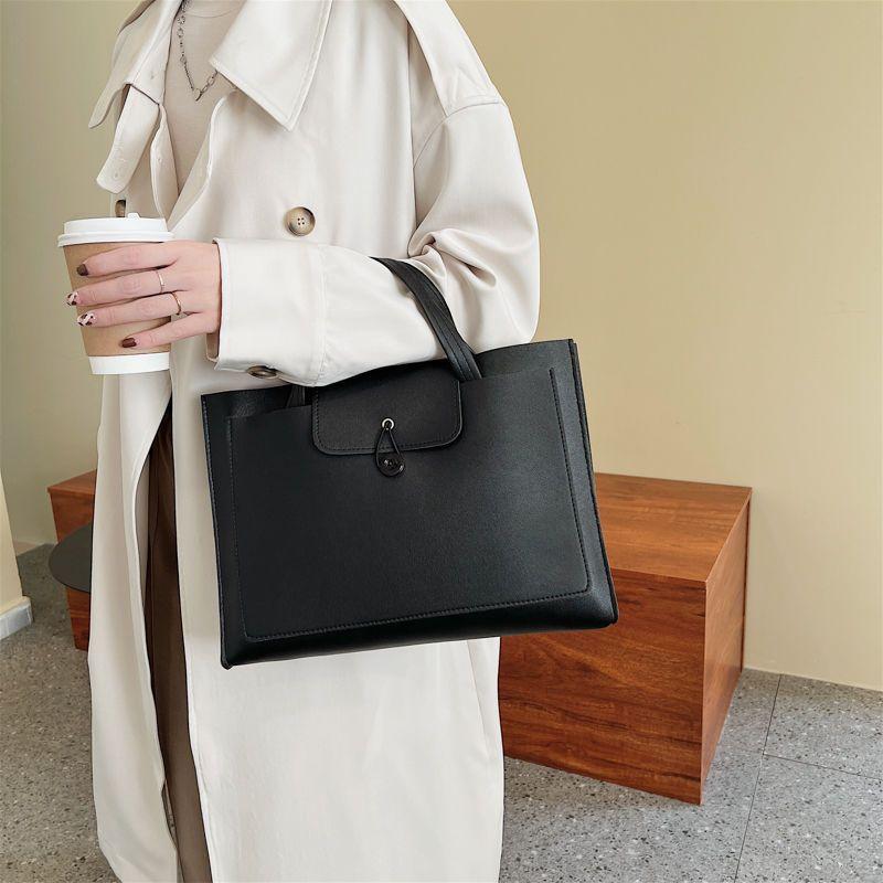 Korean Version Solid Color Minimalist Leather Computer Bag Professional Handheld Briefcase Women's Business File Bag