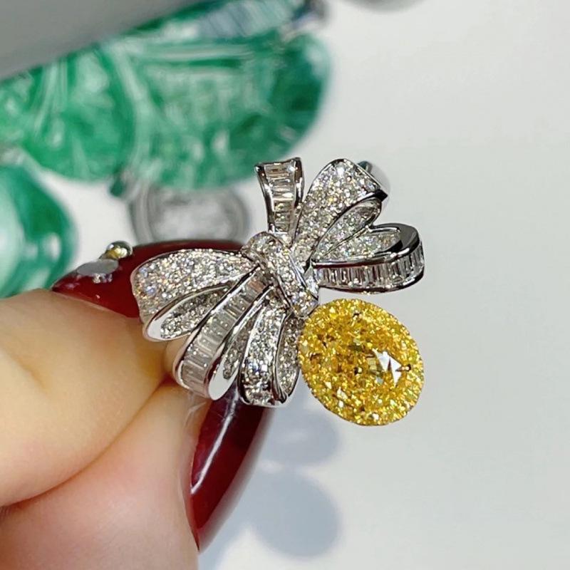 High-End Yellow Sapphire Bow Ring for Women - Adjustable Niche Design Adjustable
