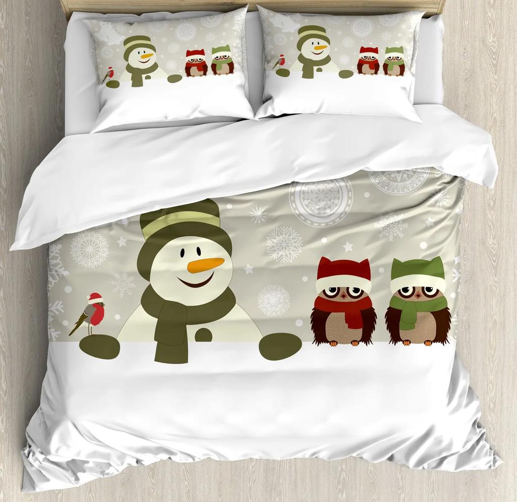 Weihnachten Schneemann König Königin Bettbezug Kinder Cartoon Bettdeckenbezug Weiß Winter Schneeflocke Bettwäsche Set Polyester Bettdeckenbezug