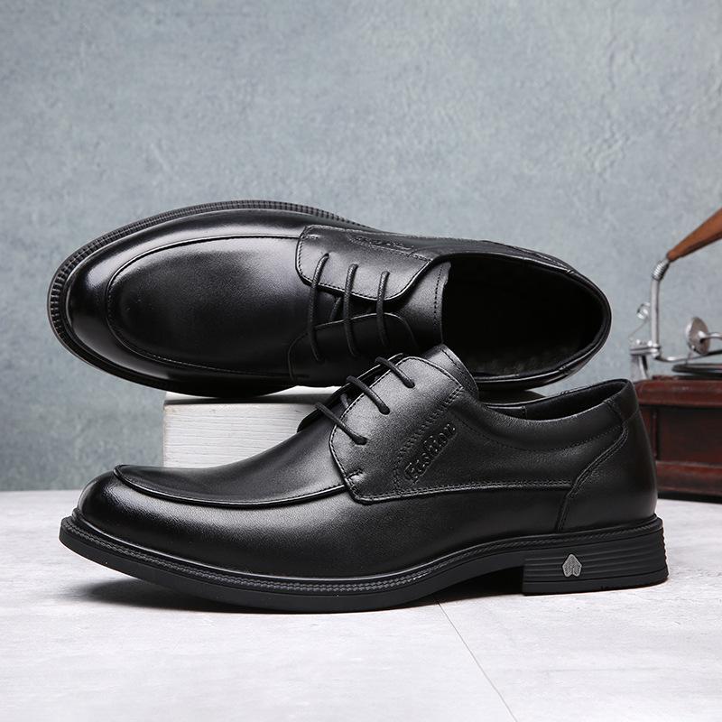 Autumn and winter models, first-layer cowhide men's business dress leather shoes, laces, first-layer pigskin insoles, daily office security shoes