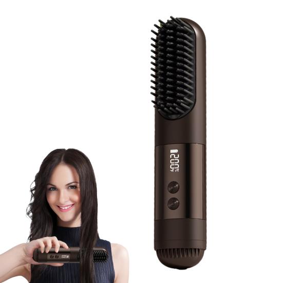 Cordless Hair Straightener Brush 3 Temperature LCD Display Hair Straightening Comb Cold Air Mode Rechargeable Fast Heating Electric Hot Brush