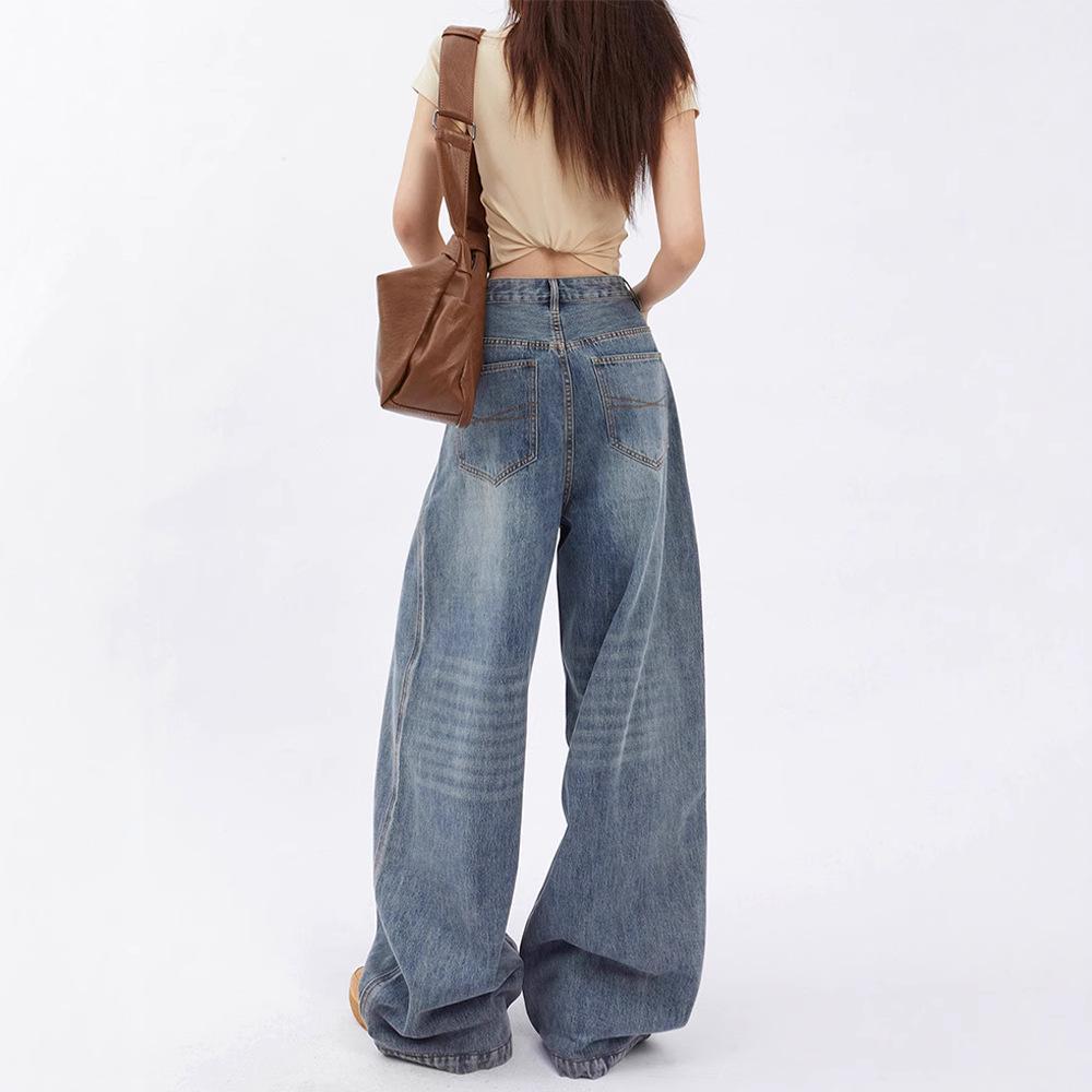 2024 Autumn Women's High-Waisted Loose Drape Wide-Leg Jeans