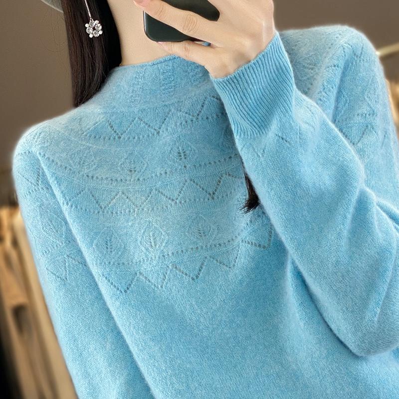 Women's Cashmere Sweater Qinghe Cashmere 30% Cashmere 70% Wool Women's Autumn and Winter Cashmere Pullover Soft and Warm