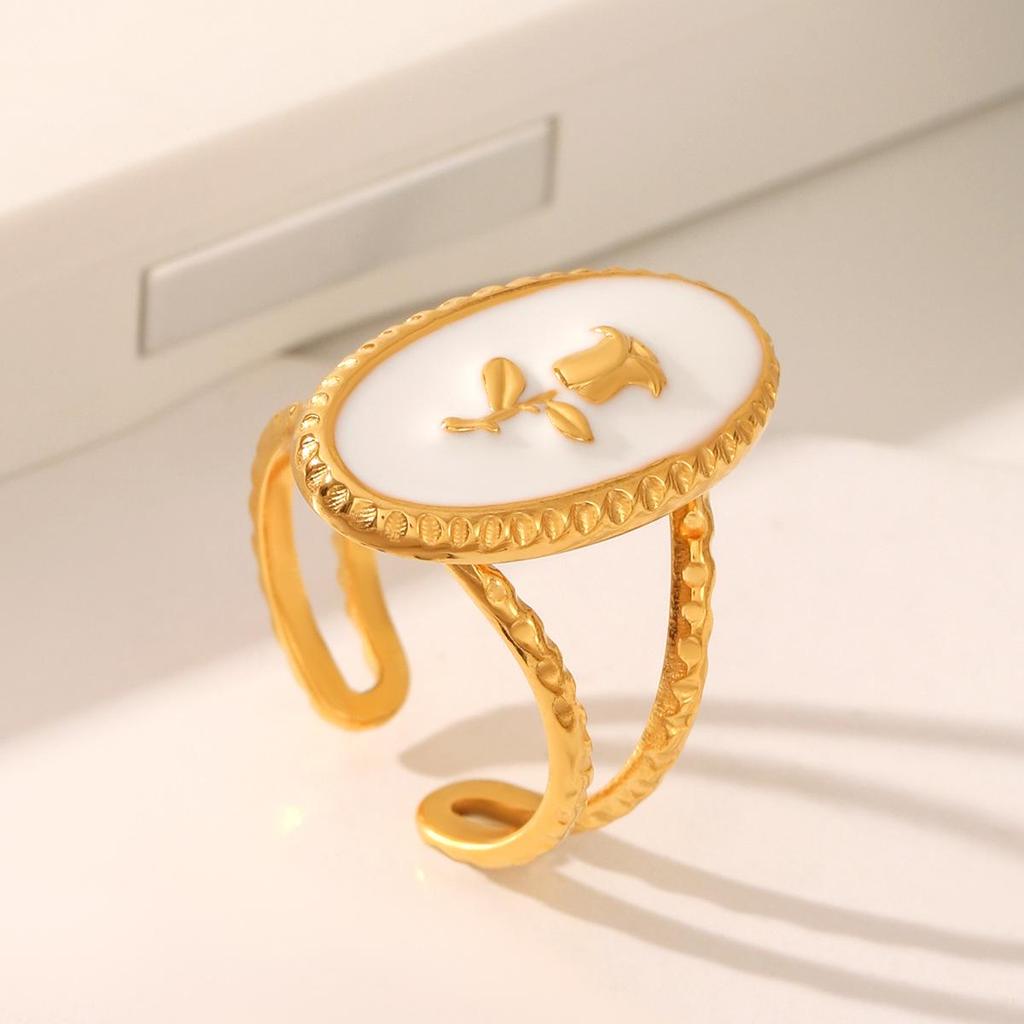 Eleganter französischer Retro-Rosenring für Damen - Offenes ovales Design mit Tropföldekor