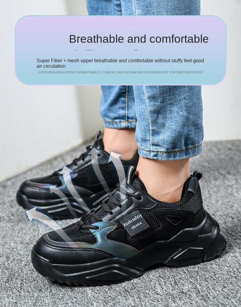 Nuevos zapatos de seguridad de moda para mujer, zapatillas de deporte para mujer, botas de seguridad antigolpes y antiperforación, zapatos protectores transpirables