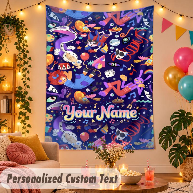 Der Erstaunliche Digitale Zirkus Personalisierte Wandteppich Benutzerdefinierter Name Text Polyester Hängende Dekoration Zuhause Raum