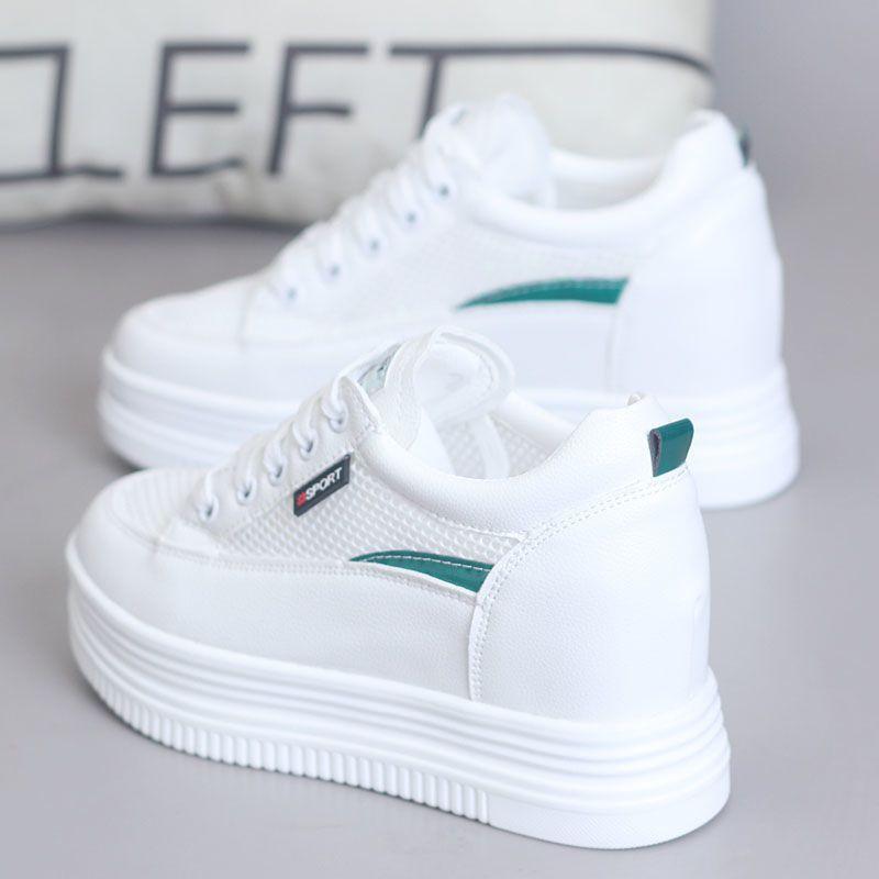 Damen Mesh Atmungsaktive Weiße Schuhe Vielseitige Dicke Sohle mit Erhöhter Schwammsohle Damen Vielseitige Mesh Schuhe