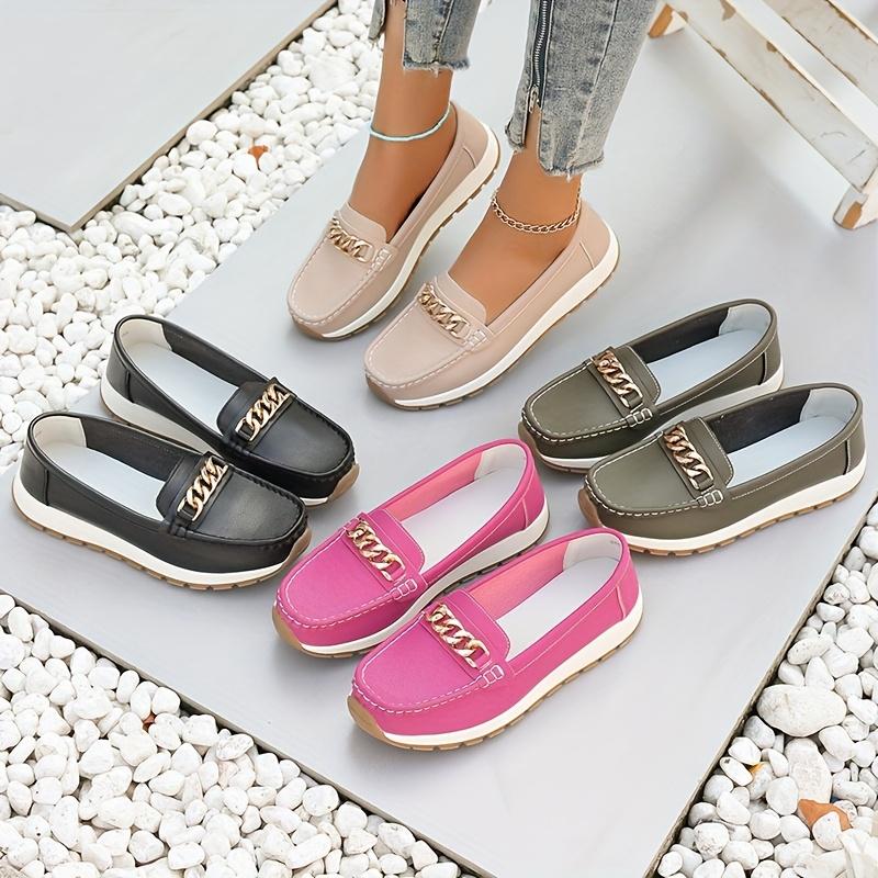 Plus Size Shoes 36-44 Casual Flat Loafers with Metal Buckles Women's Single Shoes Mom Shoes All-Season Loafers