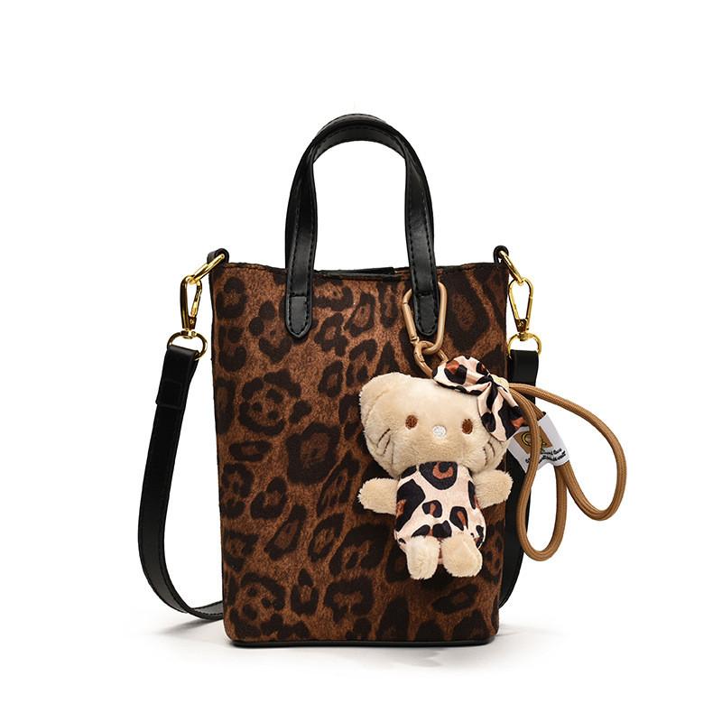 Ielgy Leopard Print Frosted Bag Mobile Phone Bag Retro Trendy Messenger Bag