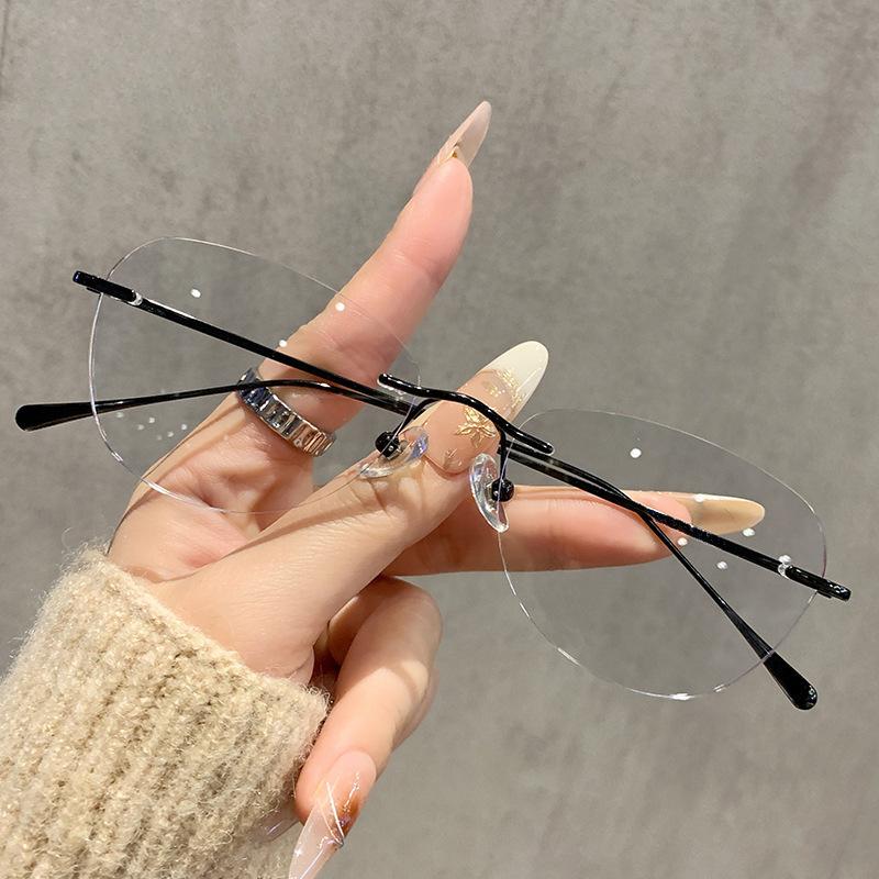 Black anti-blue light box rimless myopia glasses flat glasses light metal frame male pure desire super year frame