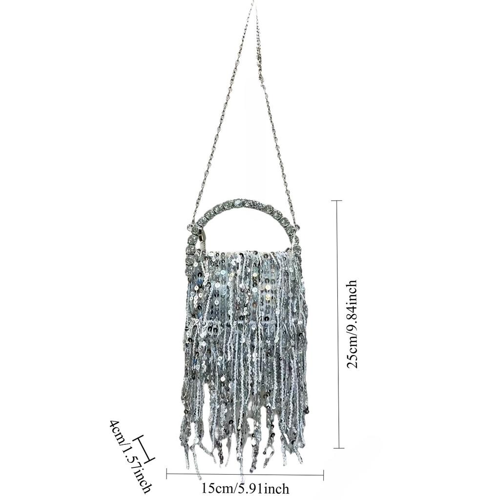 Ladies Sequined Fringed Handbag Dinner Party Elegance Shiny Shoulder Bag