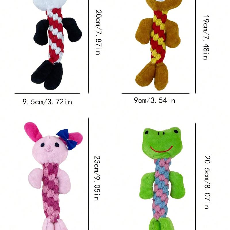 1pc Pet Plush Rope Braided Toy, Cute Animal Shaped Frog Panda Bear Rabbit Design, Chew Toy For Dog Training And Interaction
