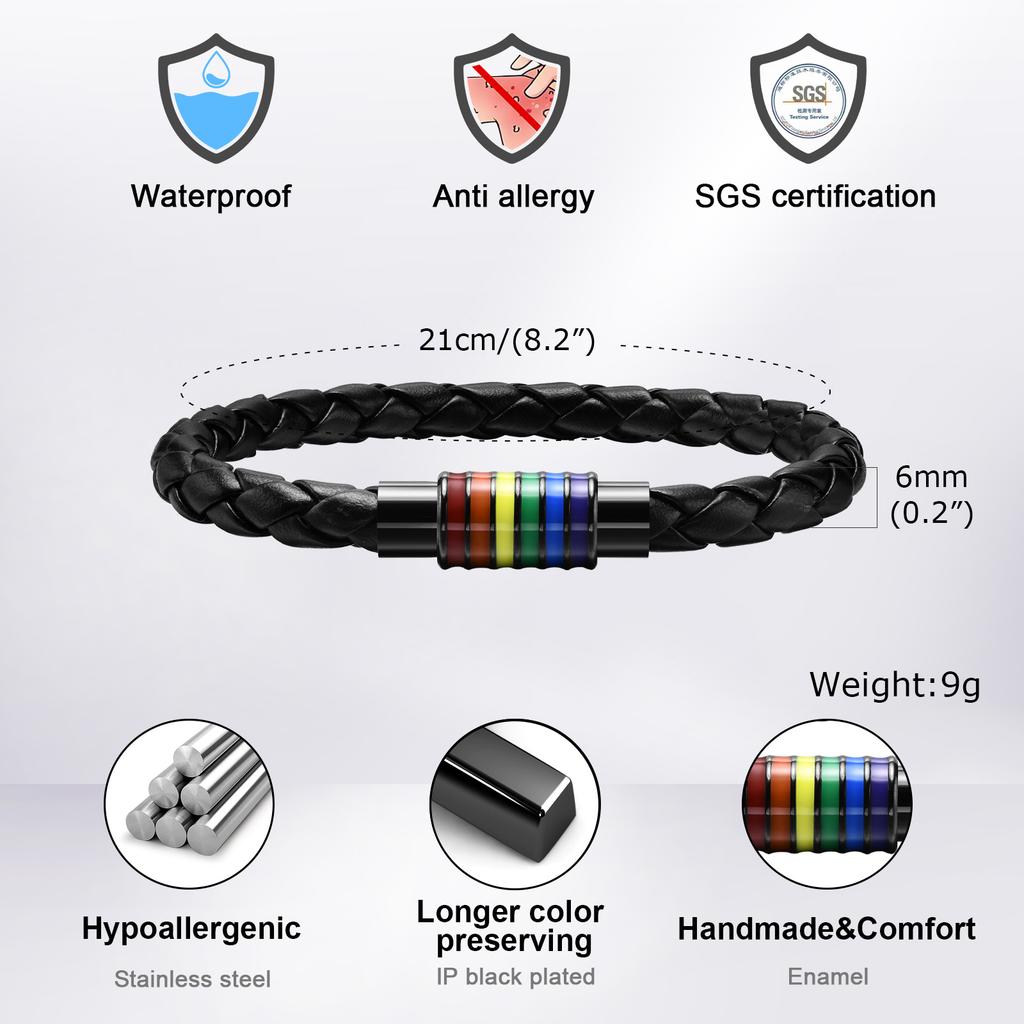 Mprainbow Magnetverschluss Lederarmbänder für Männer Jungen, Regenbogen LGBTQ Pride Armbänder, Handgefertigter Schmuck Geschenk