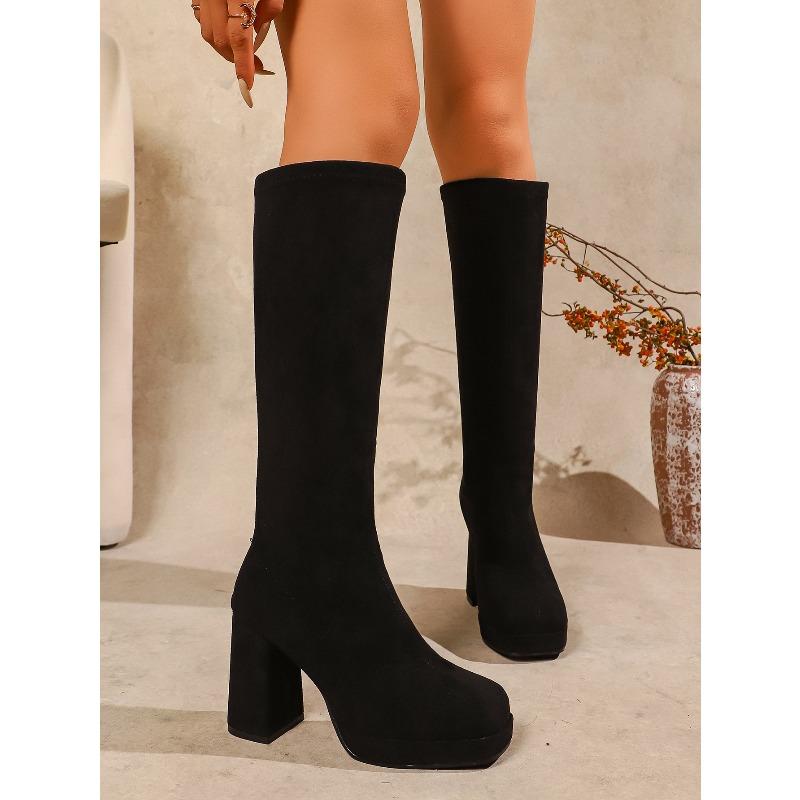 Winter Slimming Plus-size High-heeled Fashion Boots 2025 New Thick-heeled High-top Boots for Women