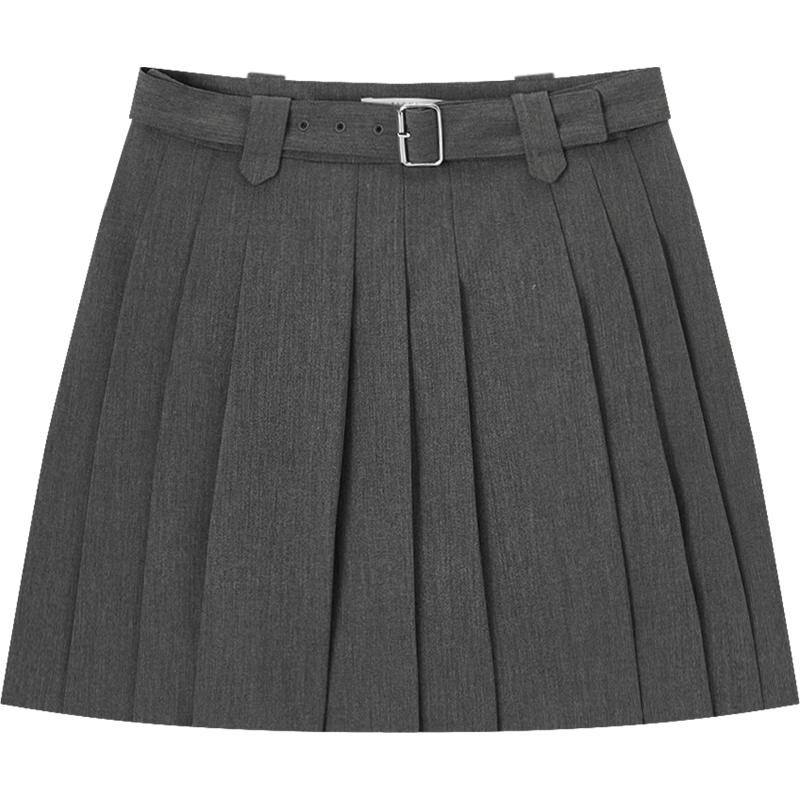 Aijutu College Style Pleated Mini Skirt with Belt M