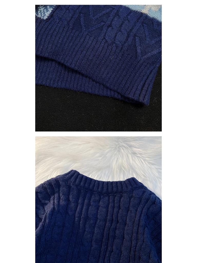 Men's Retro Patchwork Loose Knit Sweater - Winter Base Layer Outerwear