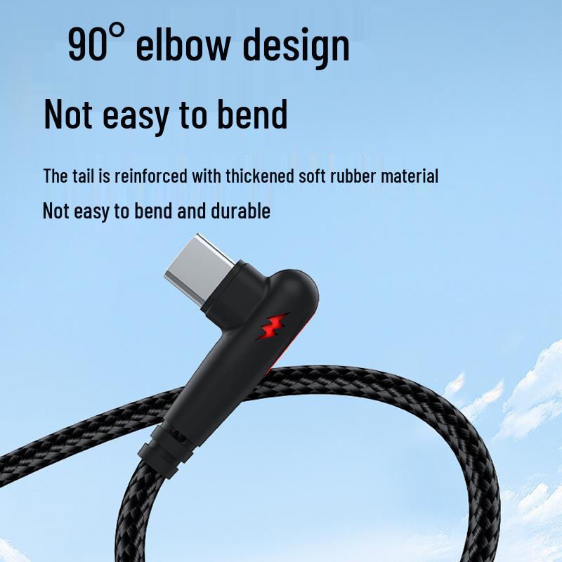 Braided 120W Super Fast Charging Type-C Elbow Cable for Huawei, Vivo, Oppo, and Honor 6A Flash Charge