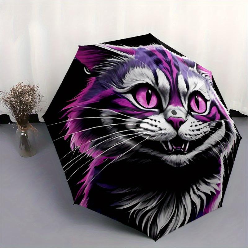 1pc Purple Cat Automatic Open/close Umbrella, 8-Rib sturdy structure, Portable Travel Umbrella, Parties, Everyday Use, Outdoor Accessory, Ar